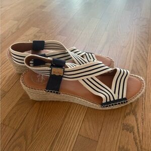 Toni Pons Navy and White Striped Espadrille Wedge Sandals size 41